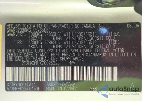 2007 Lexus Rx 350 z USA, uszkodzony, nr VIN 2T2HK31UX7C025323